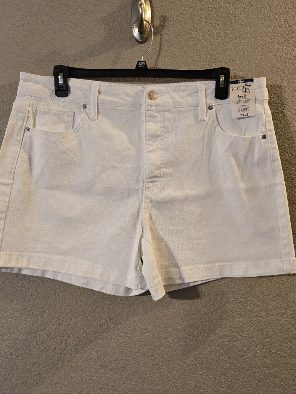 Terra & Sky New Womens A-Line White Denim Shorts Size 16W High Waisted Stretch